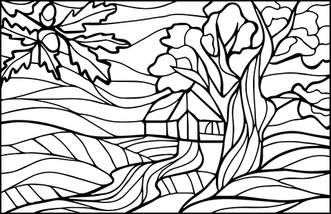 Oak Stained Glass Coloring Page